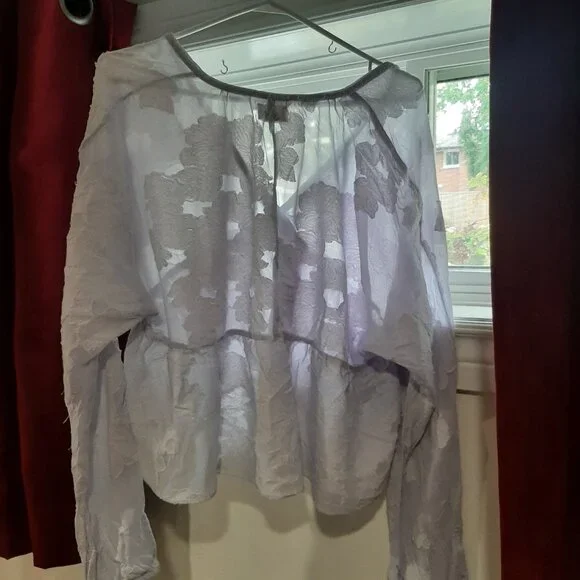 Wilfred fairycore boho distressed sheer cropped embroidered blouse top - Picture 5 of 15